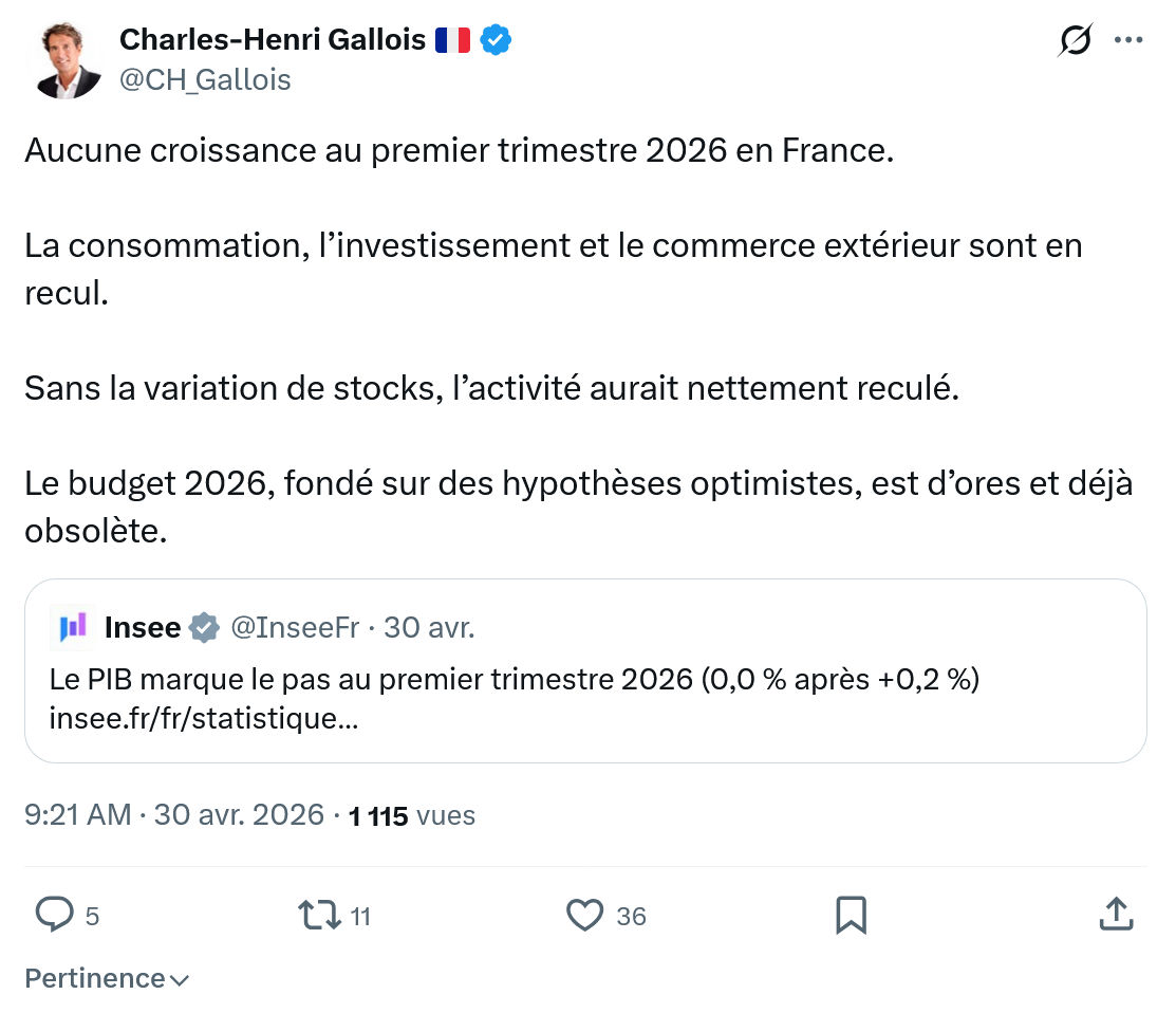 Charles-Henri Gallois: Aucune croissance au premier trimestre...