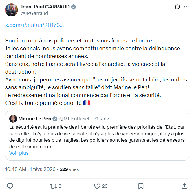 Jean-Paul Garraud: Soutien total à nos policiers et toutes nos forces...