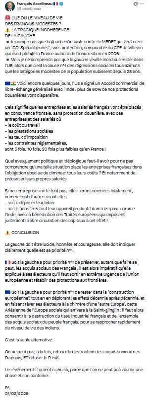Francois Asselineau: L'UE OU LE NIVEAU DE VIE...