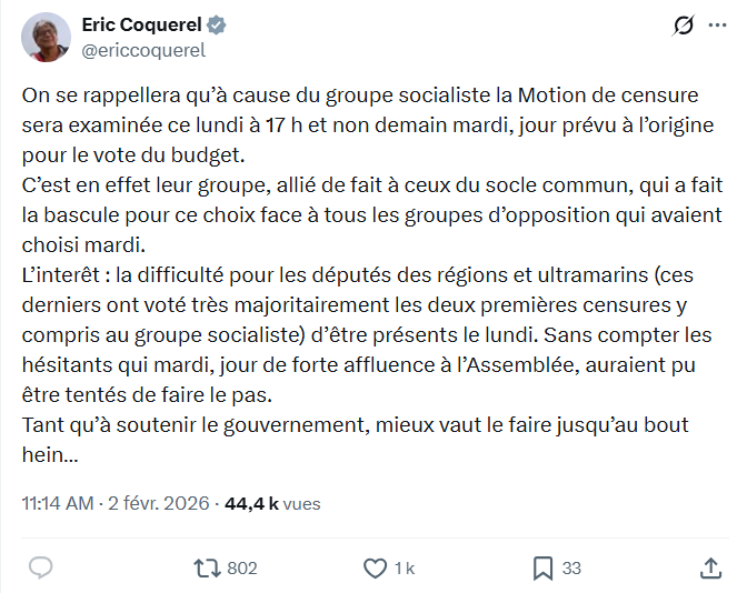 Eric Coquerel: On se rappellera qu’à cause du groupe socialiste...