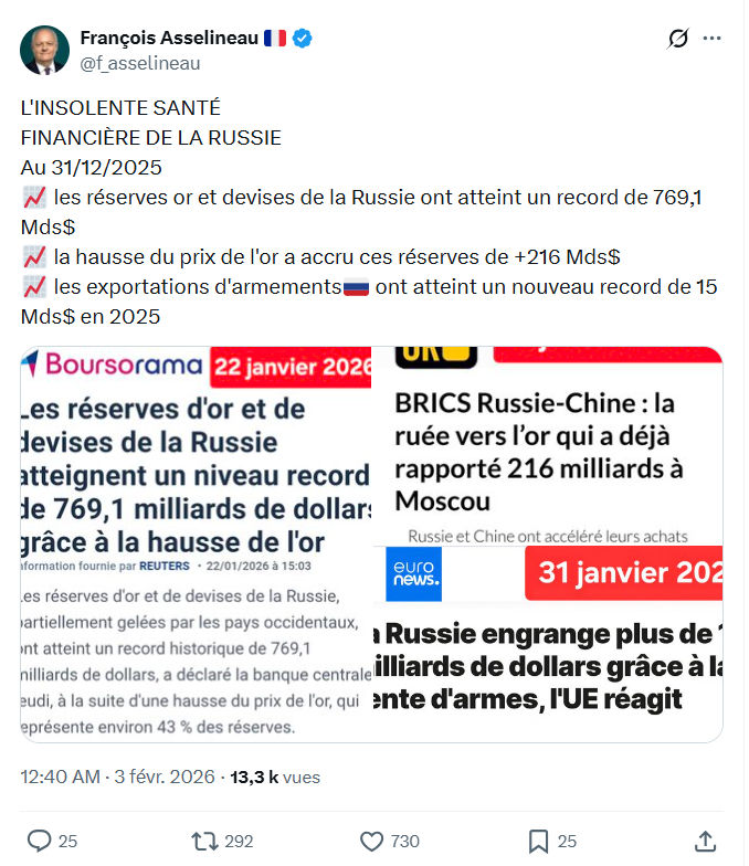 Francois Asselineau: L'INSOLENTE SANTÉ FINANCIÈRE DE LA RUSSIE...