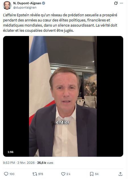 Nicolas Dupont-Aignan: L'affaire Epstein révèle qu'un réseau...
