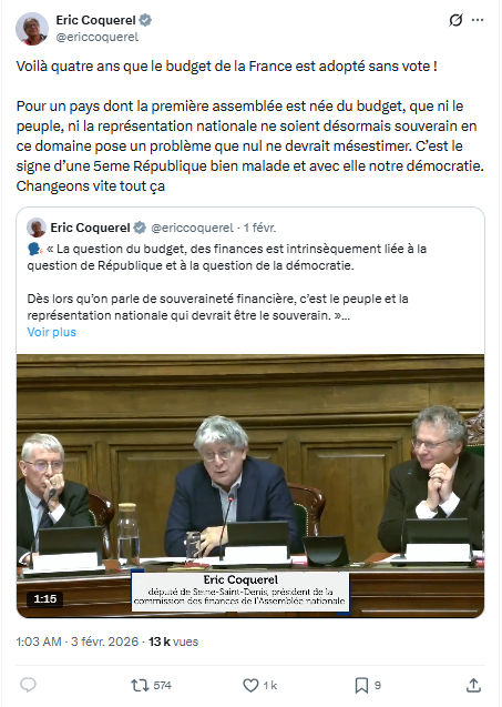 Eric Coquerel: Voilà quatre ans que le budget de la France...
