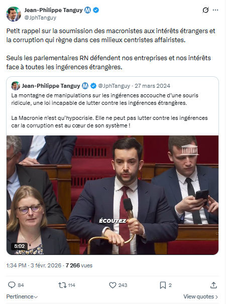 Jean-Philippe Tanguy: Petit rappel sur la soumission des macronistes...