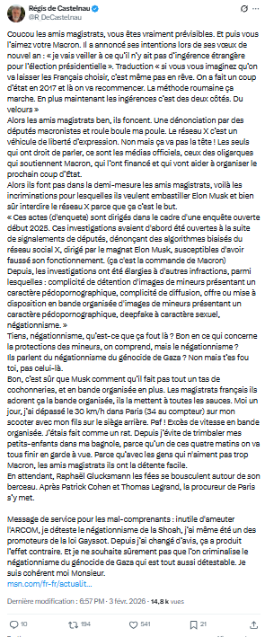 Régis de Castelnau: Coucou les amis magistrats...