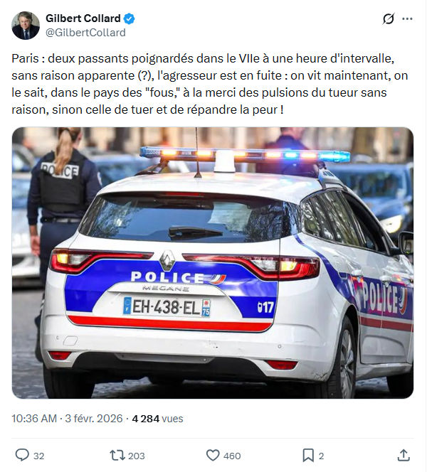 Gilbert Collard: Paris : deux passants poignardés dans le VIIe...