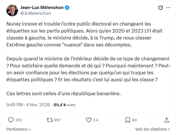 Jean-Luc Mélenchon: Nunez innove et trouble l'ordre public électoral...