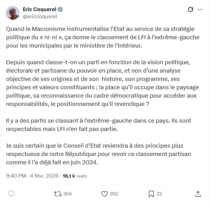 Eric Coquerel: Quand le Macronisme instrumentalise l’Etat...
