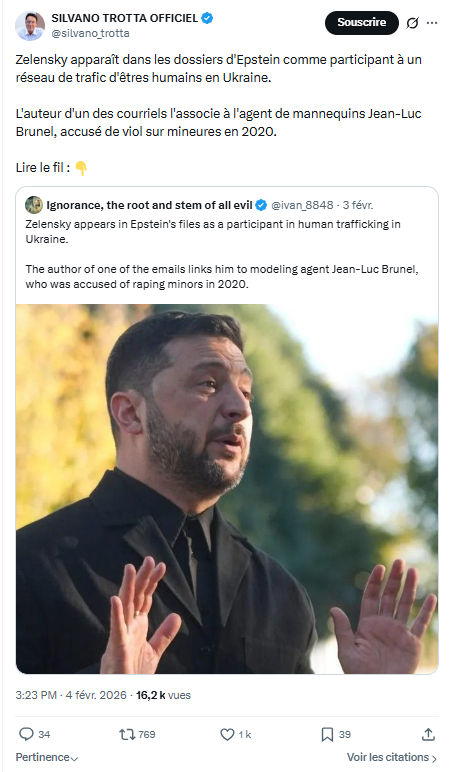 Silvano Trotta: Zelensky apparaît dans les dossiers d'Epstein...