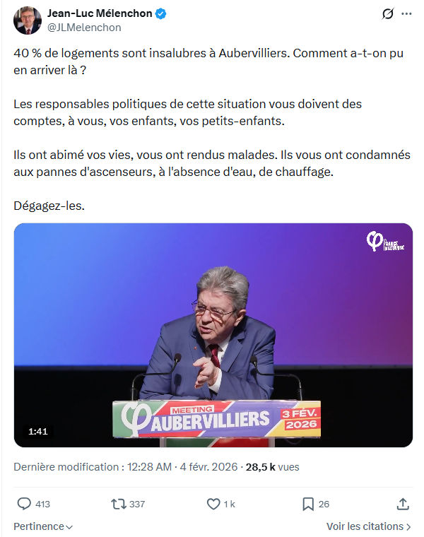 Jean-Luc Mélenchon: 40 % de logements sont insalubres à Aubervilliers...