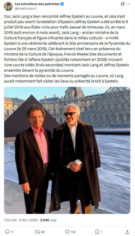 Marquis de Dreslincourt: Oui, Jack Lang a bien rencontré Jeffrey Epstein...