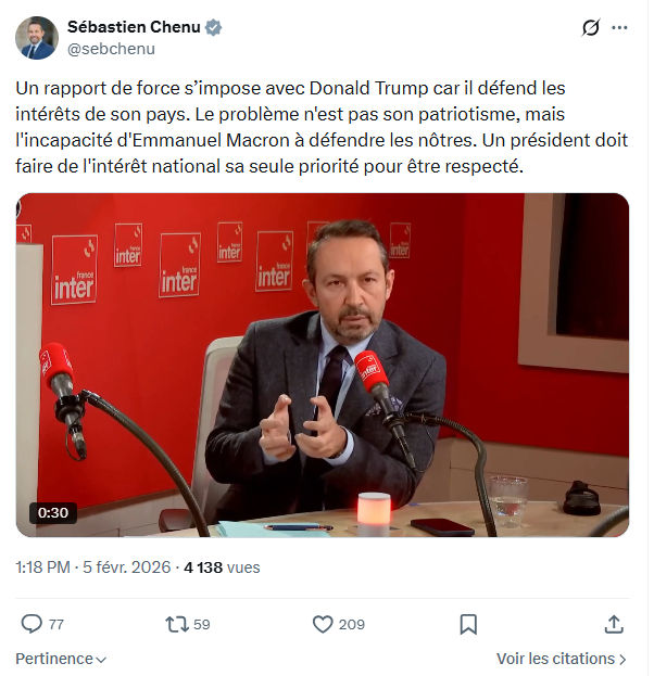 Sébastien Chenu: Un rapport de force s’impose avec Donald Trump...
