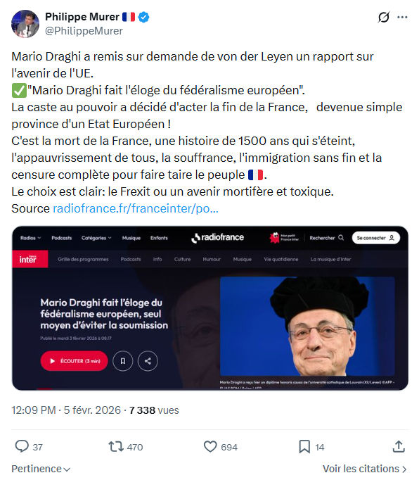 Philippe Murer: Mario Draghi a remis sur demande de von der Leyen...