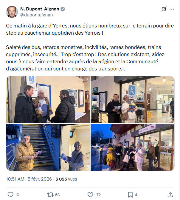 Nicolas Dupont-Aignan: Ce matin à la gare d’Yerres...
