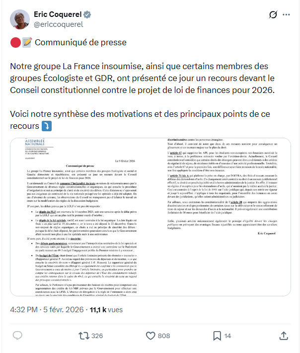 Eric Coquerel: Communiqué de presse...