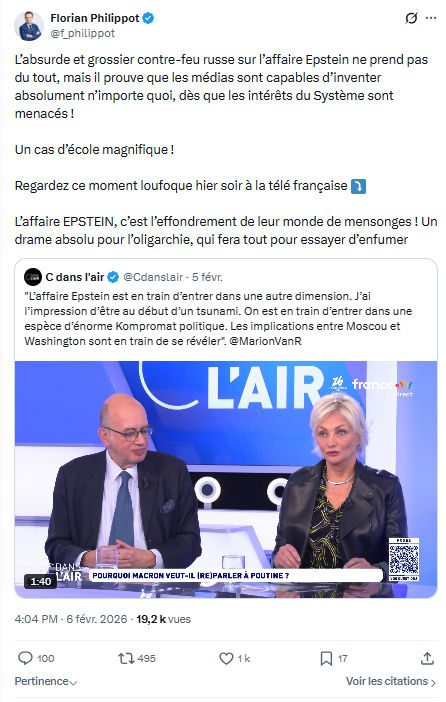 Florian Philippot: L’absurde et grossier contre-feu russe sur l’affaire Epstein...