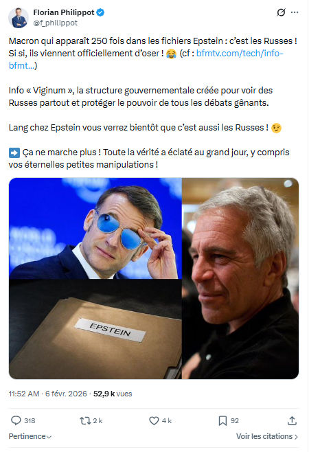Florian Philippot: Macron qui apparaît 250 fois dans les fichiers Epstein...