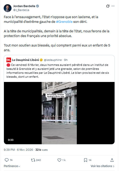 Jordan Bardella: Face à l'ensauvagement, l'Etat n'oppose...