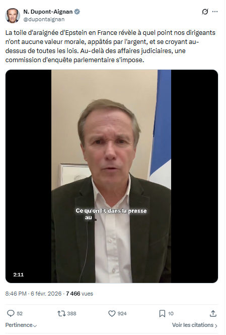 Nicolas Dupont-Aignan: La toile d'araignée d'Epstein en France...