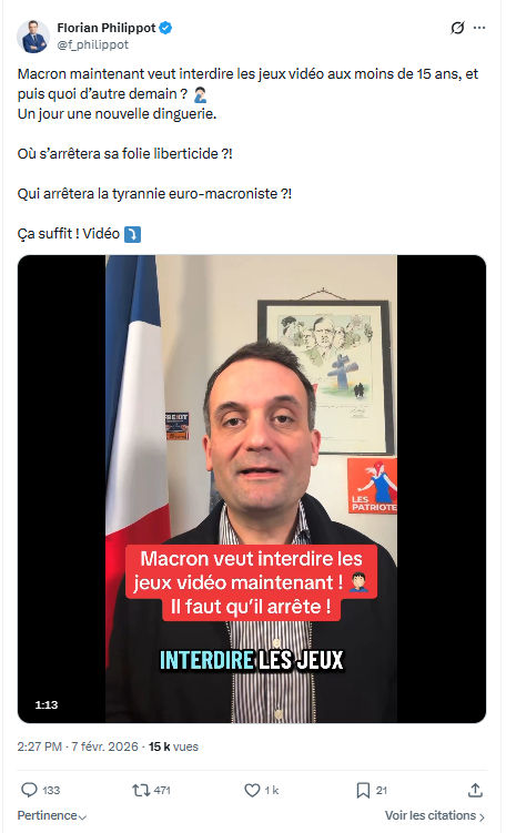 Florian Philippot: Macron maintenant veut interdire les jeux vidéo...