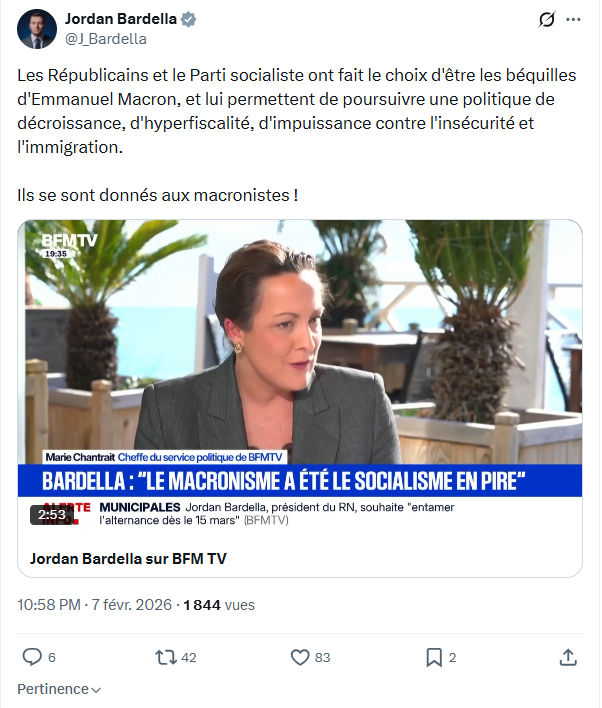 Jordan Bardella: Les Républicains et le Parti socialiste...