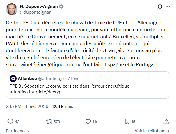 Nicolas Dupont-Aignan: Cette PPE 3 par décret est le cheval...