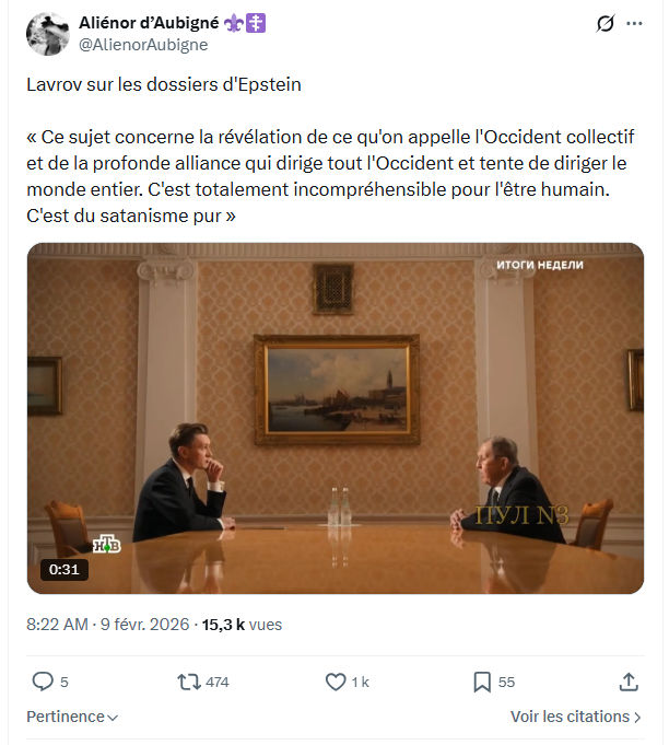 Aliénor d' Aubigné: Lavrov sur les dossiers d'Epstein...