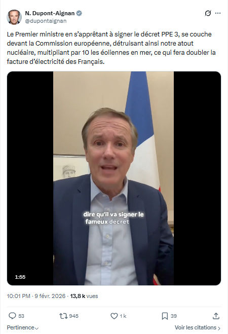 Nicolas Dupont-Aignan: Le Premier ministre en s’apprêtant à signer...