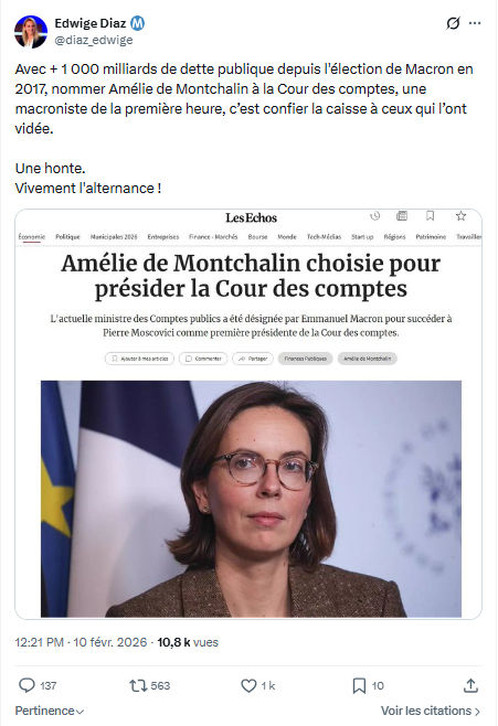 Edwige Diaz: Avec + 1 000 milliards de dette publique depuis...