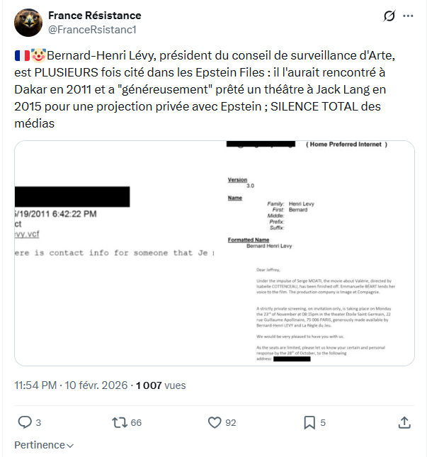 France Résistance: Bernard-Henri Lévy, président du conseil de surveillance d'Arte...