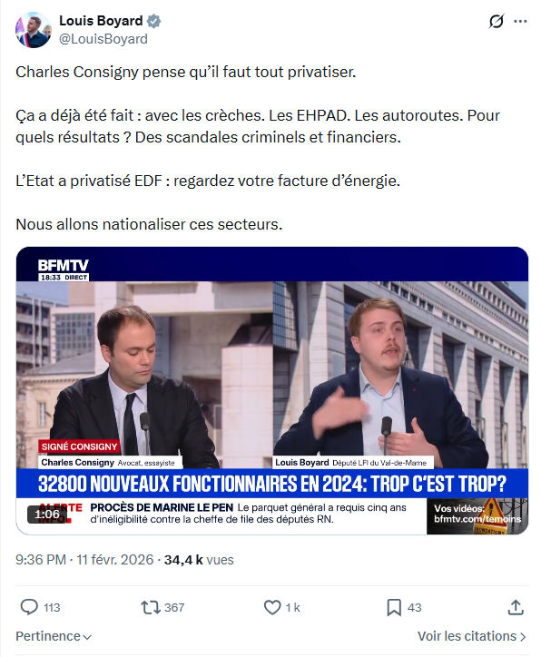 Louis Boyard: Charles Consigny pense qu’il faut tout privatiser...