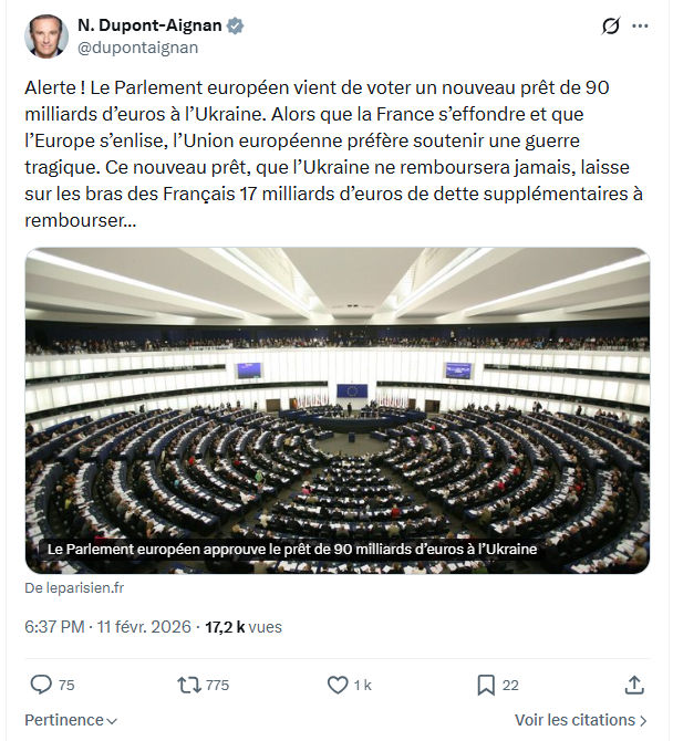 Nicolas Dupont-Aignan: Alerte ! Le Parlement européen vient de voter...