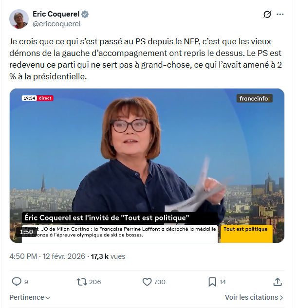 Eric Coquerel: Je crois que ce qui s’est passé au PS depuis le NFP...