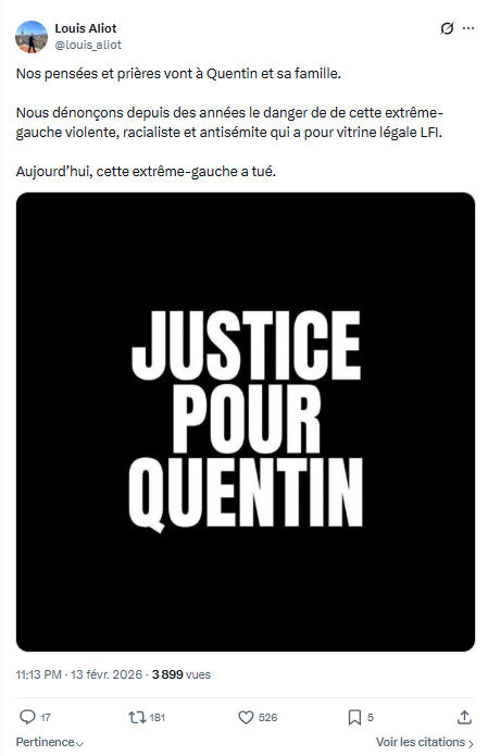 Louis Aliot: Nos pensées et prières vont à Quentin et sa famille...