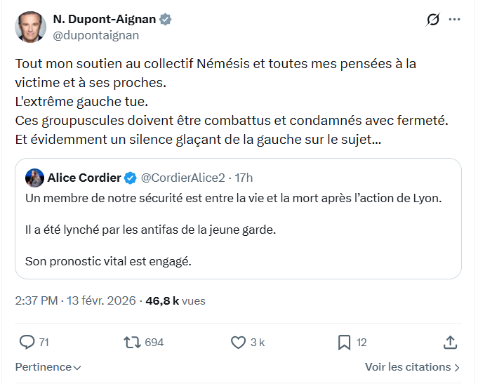 Nicolas Dupont-Aignan: Tout mon soutien au collectif Némésis...