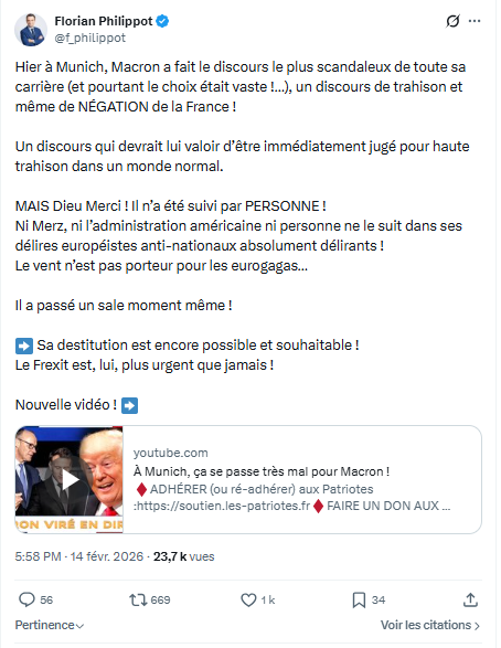 Florian Philippot: Hier à Munich, Macron a fait le discours...