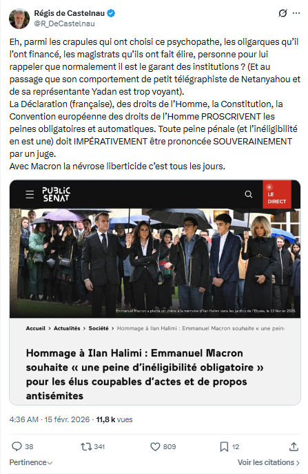 Régis de Castelnau: Eh, parmi les crapules qui ont choisi ce psychopathe...