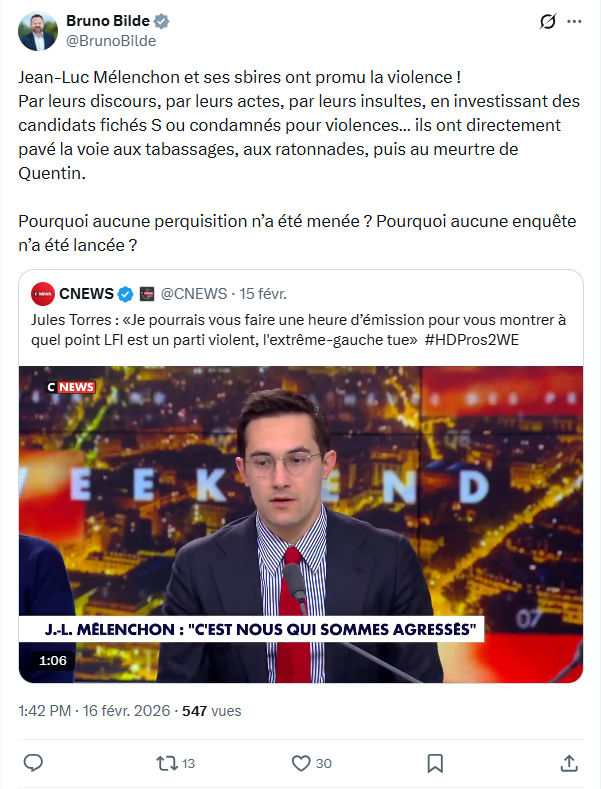 Bruno Bilde: Jean-Luc Mélenchon et ses sbires...