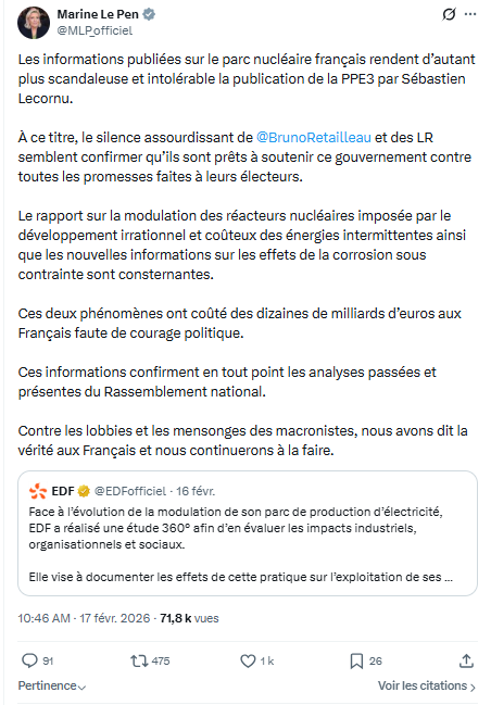 Marine Le Pen: Les informations publiées sur le parc nucléaire français...