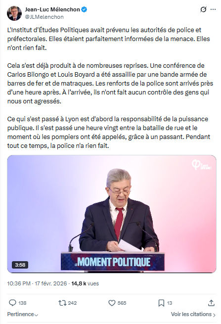 Jean-Luc Mélenchon: L'Institut d'Études Politiques avait prévenu les autorités...