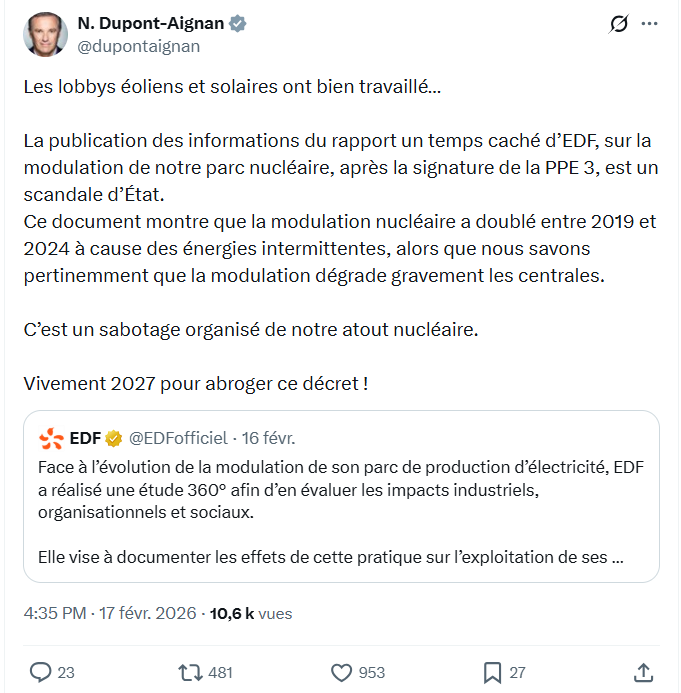 Nicolas Dupont-Aignan: Les lobbys éoliens et solaires ont bien travaillé...