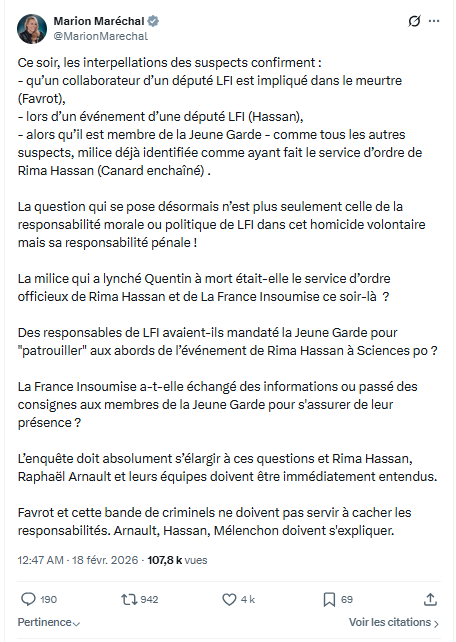 Marion Maréchal- Le Pen: Ce soir, les interpellations des suspects confirment...