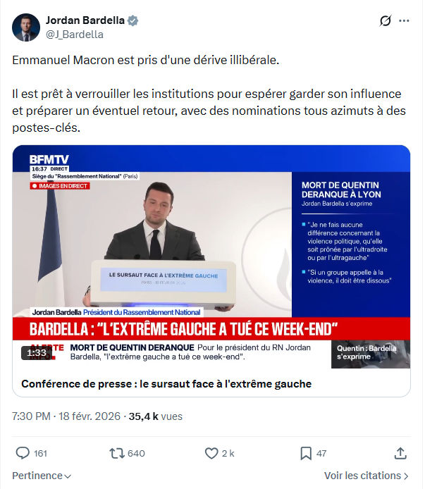 Jordan Bardella: Emmanuel Macron est pris d'une dérive illibérale...