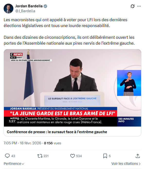 Jordan Bardella: Les macronistes qui ont appelé à voter...