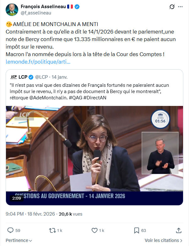 Francois Asselineau: AMÉLIE DE MONTCHALIN A MENTI...