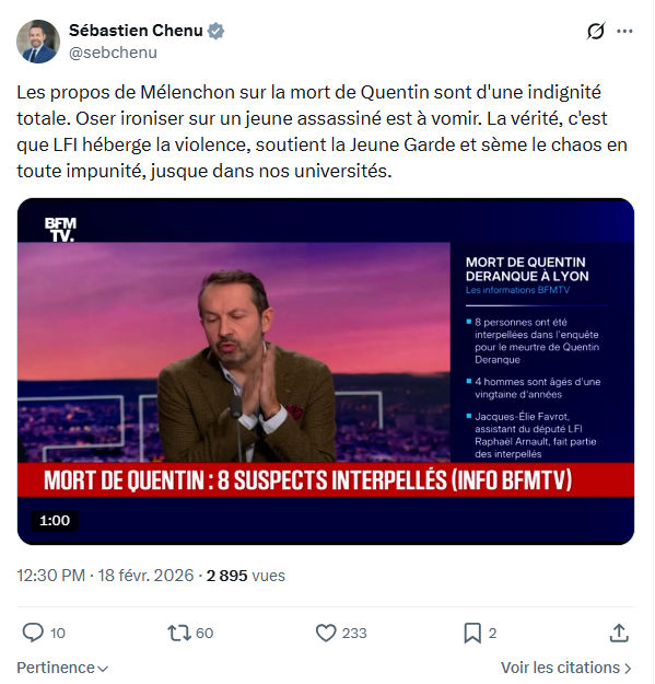 Sébastien Chenu: Les propos de Mélenchon sur la mort de Quentin...