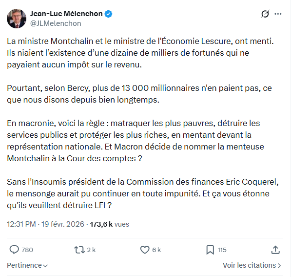 Jean-Luc Mélenchon: La ministre Montchalin et le ministre de l'Économie Lescure...