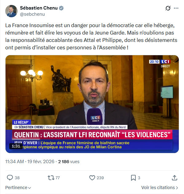 Sébastien Chenu: La France Insoumise est un danger pour la démocratie...