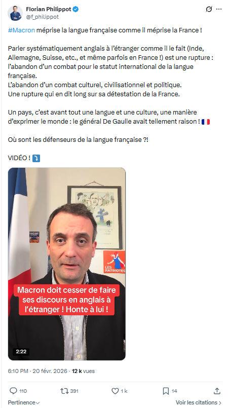 Florian Philippot: #Macron méprise la langue française comme...