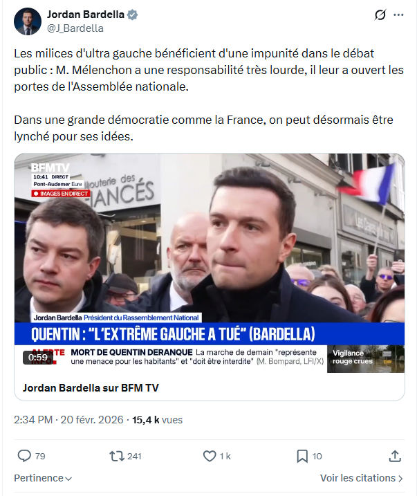 Jordan Bardella: Les milices d'ultra gauche bénéficient d'une impunité...
